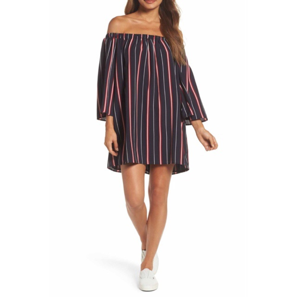 NWT French Connection Hasan Off The Shoulders Striped Shift Dress Sz XS